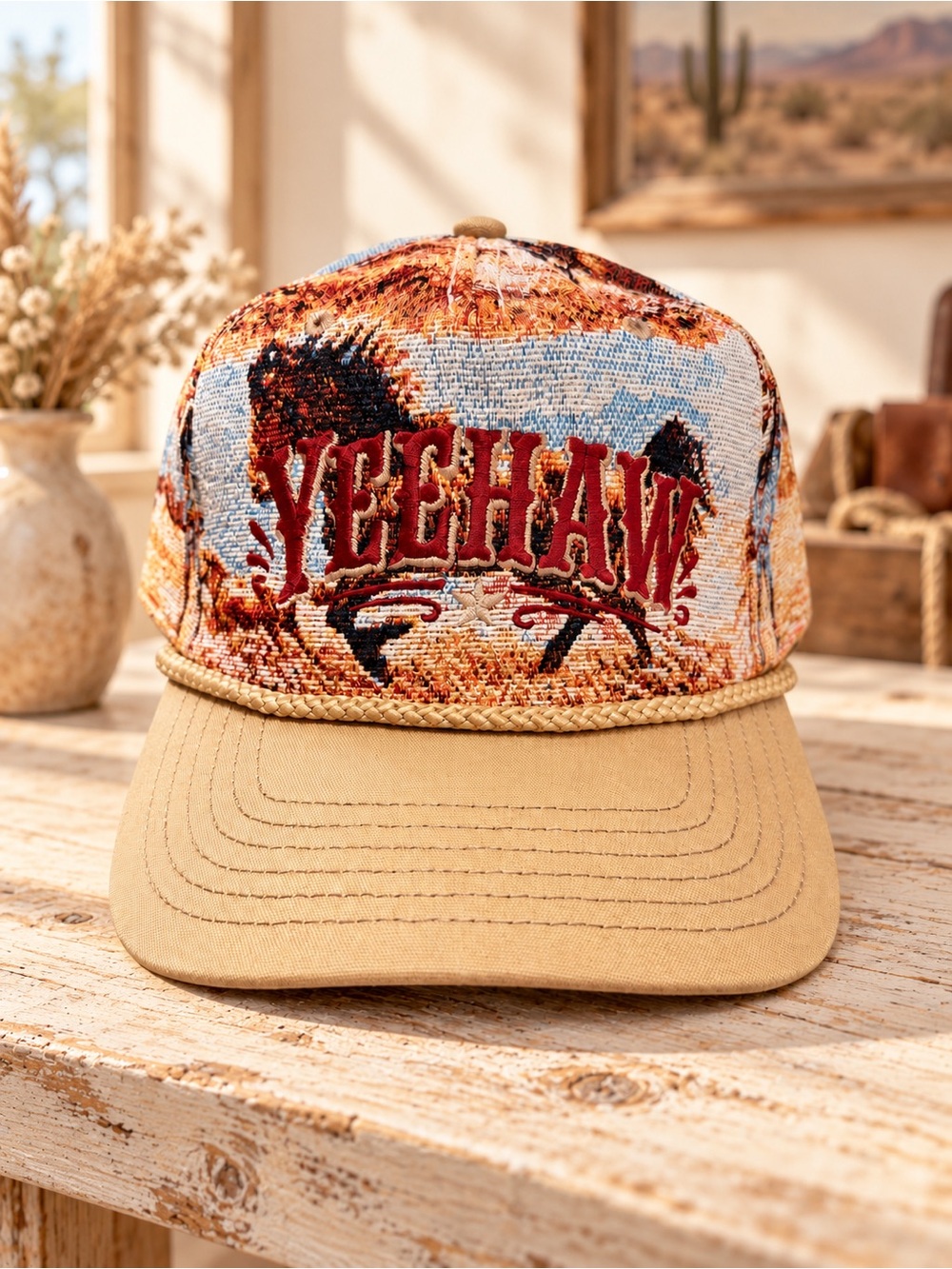 BURGUNDY YEEHAW EMBROIDERED HAT
